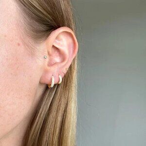 The Heather Gold huggie hoop 4 earrings cz stone stud dainty stainless steel